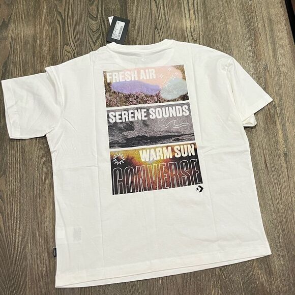 NWT Converse Coastal Vibes Knit Tee Loose Fit Short Sleeve Crewneck White Small - Picture 7 of 8